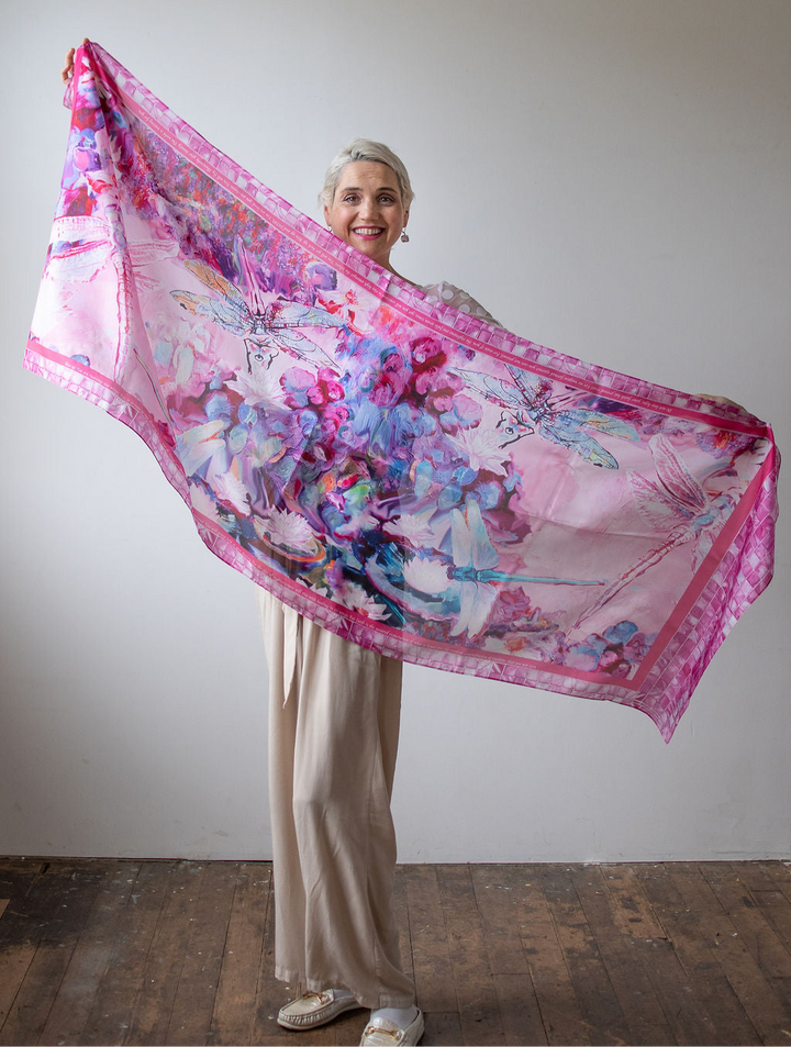 D-542S  NEW LIFE AGAIN: YOU ARE HEALED. THE PINK DRAGONFLY SCARF