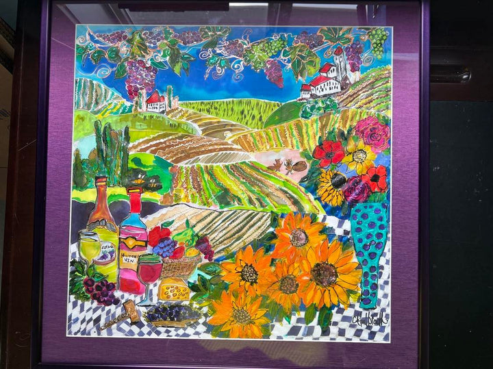 MY FATHERS VINEYARD- NEW WINE ORIGINAL SILK PAINTING BY CYDNEY