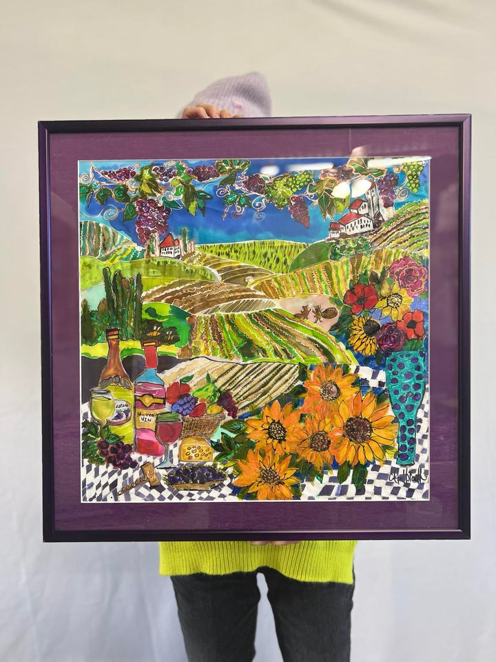 MY FATHERS VINEYARD- NEW WINE ORIGINAL SILK PAINTING BY CYDNEY