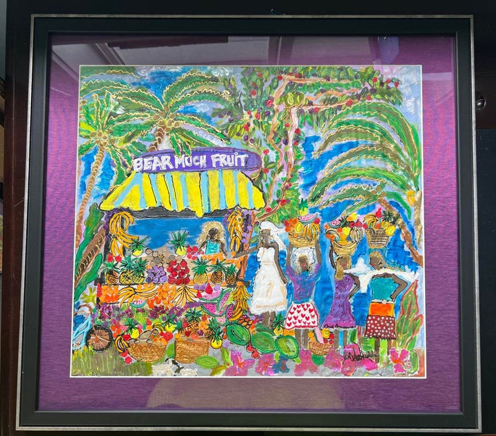 BEAR MUCH FRUIT ORIGINAL SILK PAINTING BY CYDNEY