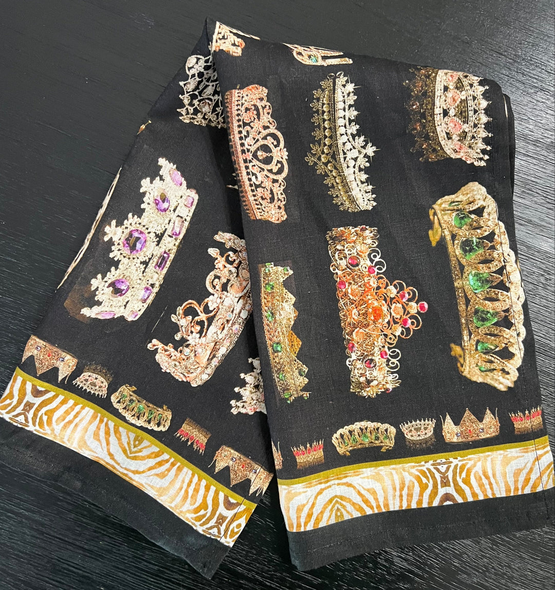 D-705LTT FOREVER CROWNED LINEN TEA TOWEL- STATEMENT PIECE FOR THE HOME