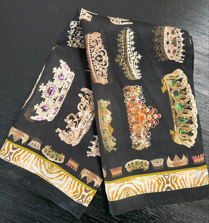 D-705LTT FOREVER CROWNED LINEN TEA TOWEL- STATEMENT PIECE FOR THE HOME