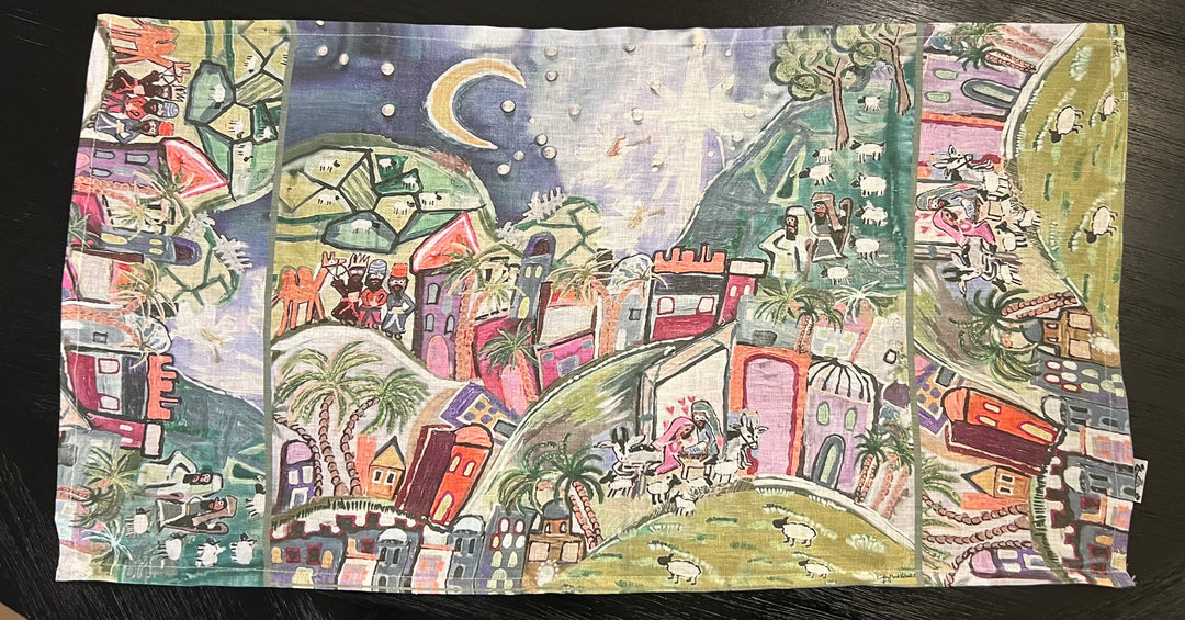 D-481LTT BETHLEHEM PEACE ON EARTH- CATCH THE INEXPRESSIBLE JOY OF CHRISTMAS! (MUTED HUE) ORGANIC LINEN TEA TOWEL