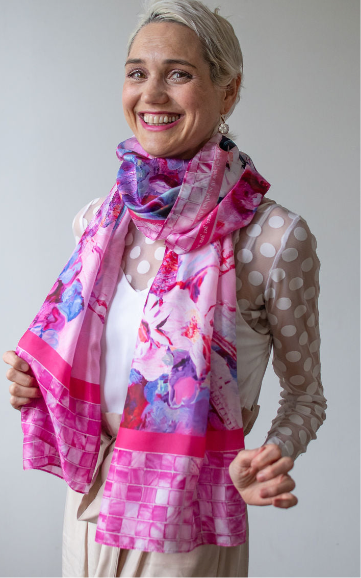 D-542S  NEW LIFE AGAIN: YOU ARE HEALED. THE PINK DRAGONFLY SCARF