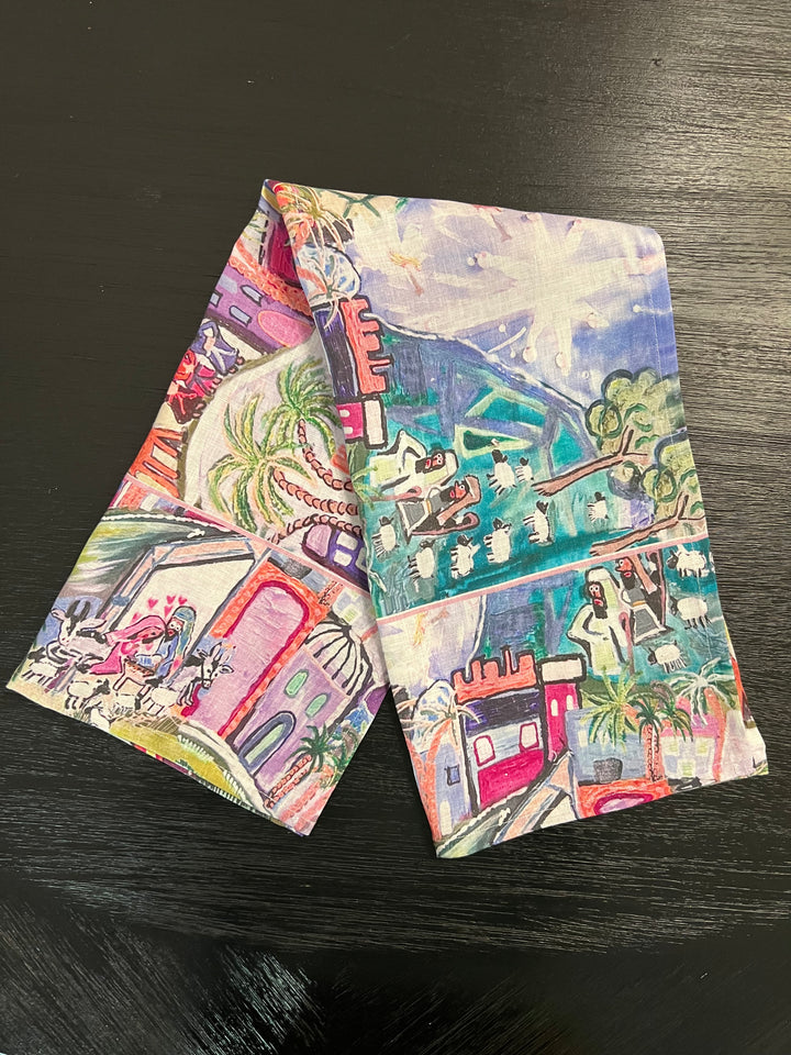 D-605LTT PINK BETHLEHEM PEACE ON EARTH- CATCH THE INEXPRESSIBLE JOY OF CHRISTMAS! ORGANIC LINEN TEA TOWEL