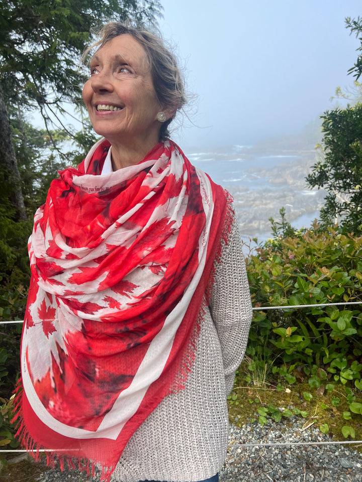 D-541 LARGE SILK MODAL RED EDGE BLESSING CANADA SHAWL