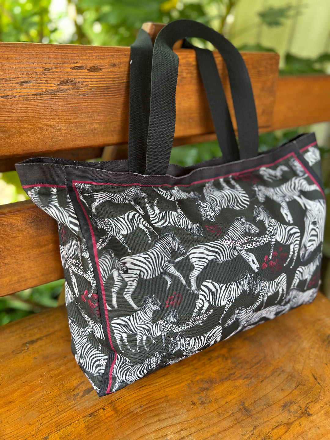 D-380T TRAVEL TOTE BAG BLACK WHITE ZEBRA- LOVE THAT CHASES YOU - RECKLESS LOVE