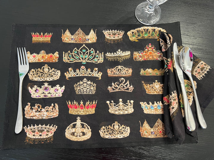 D-705LINEN CROWNED PLACESETTING* SETS OF 4* DOUBLE SIDED *ORGANIC LINEN - Placemat 12" x 18"