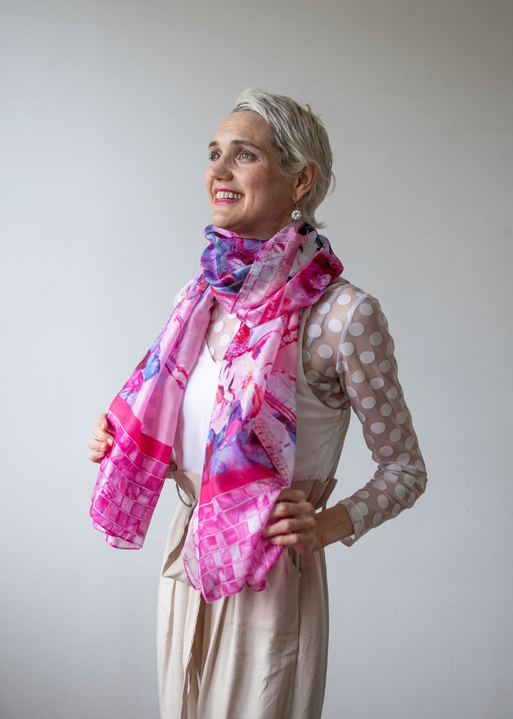 D-542S  NEW LIFE AGAIN: YOU ARE HEALED. THE PINK DRAGONFLY SCARF