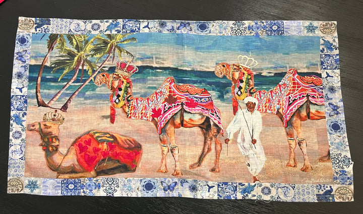 D-408LTT THE CAMELS ARE COMING ORGANIC LINEN TEA TOWEL