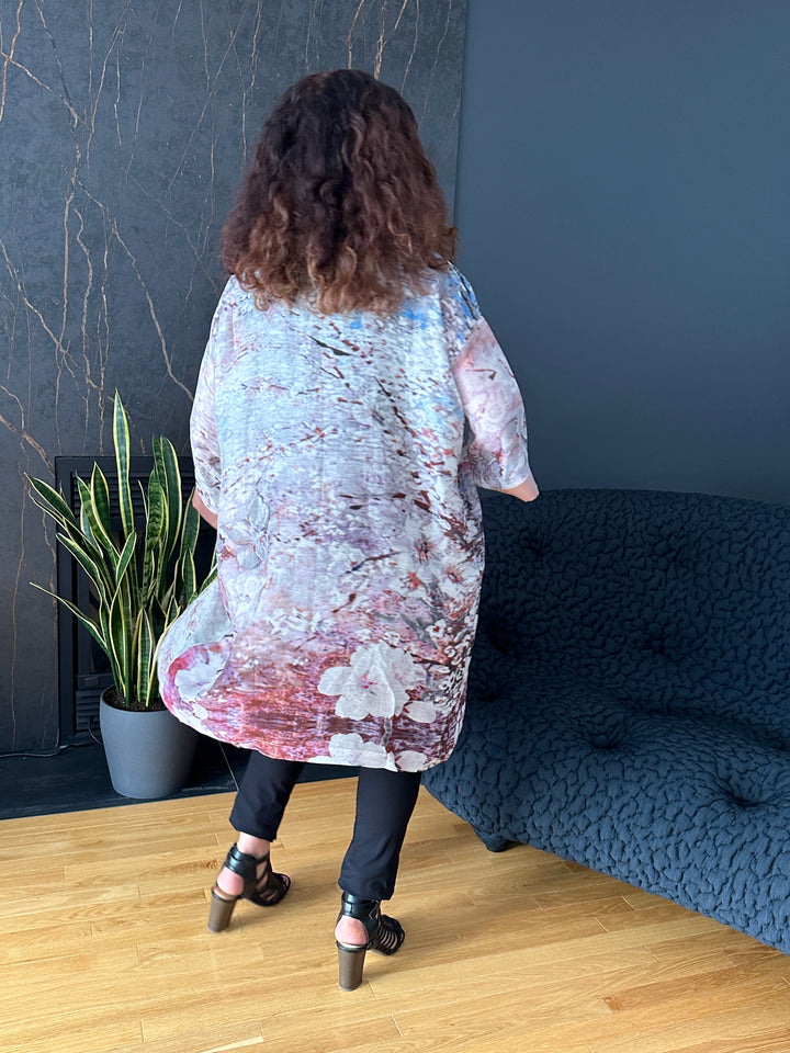 D-524 KIMONO - ALMOND BLOSSOMS - WITH DUSTY PINK TRIM