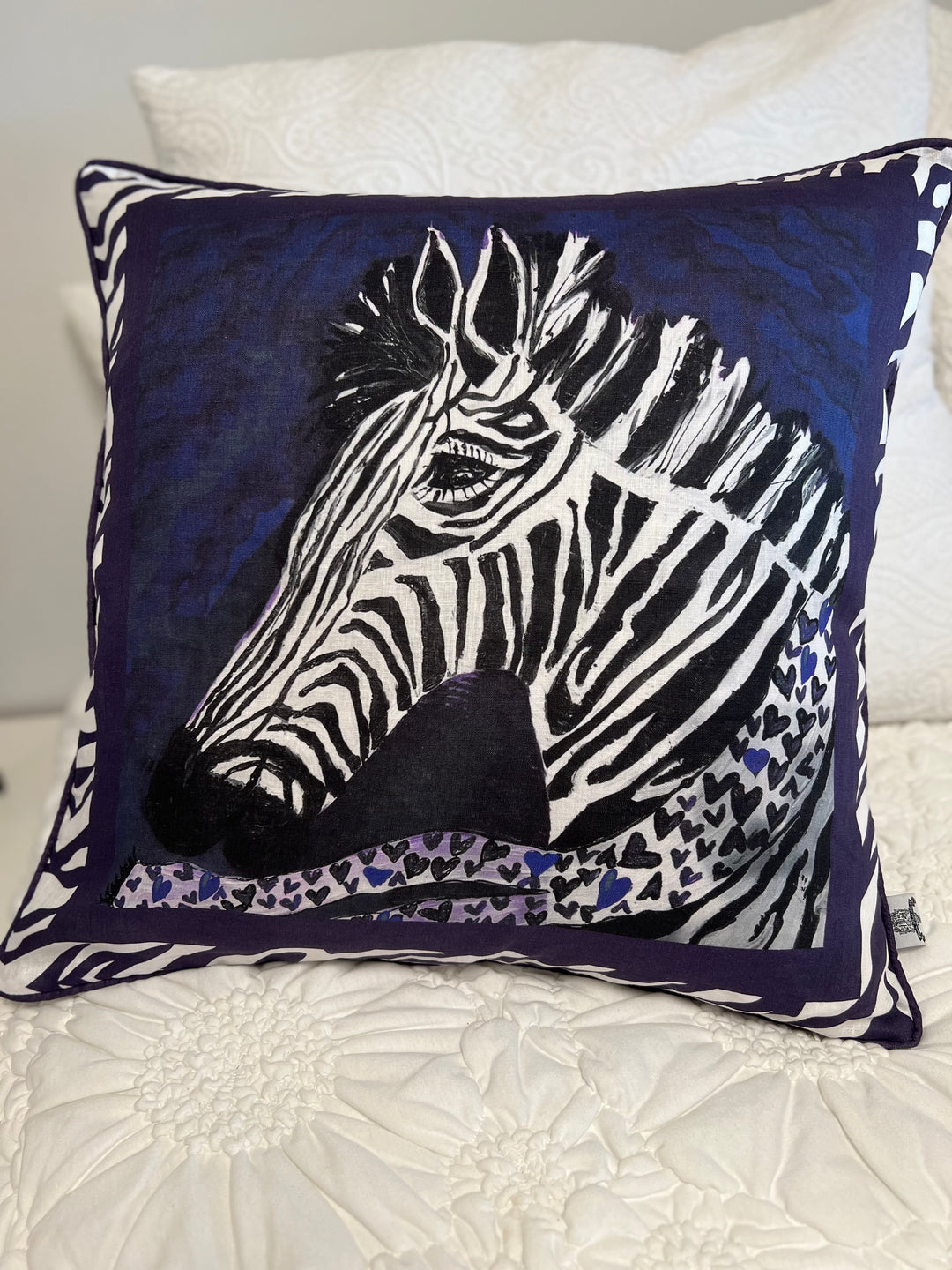 D-373 HEALING STRIPES - BLUE ZEBRA - Large Luxury Organic Linen Sham , 22" x 22"