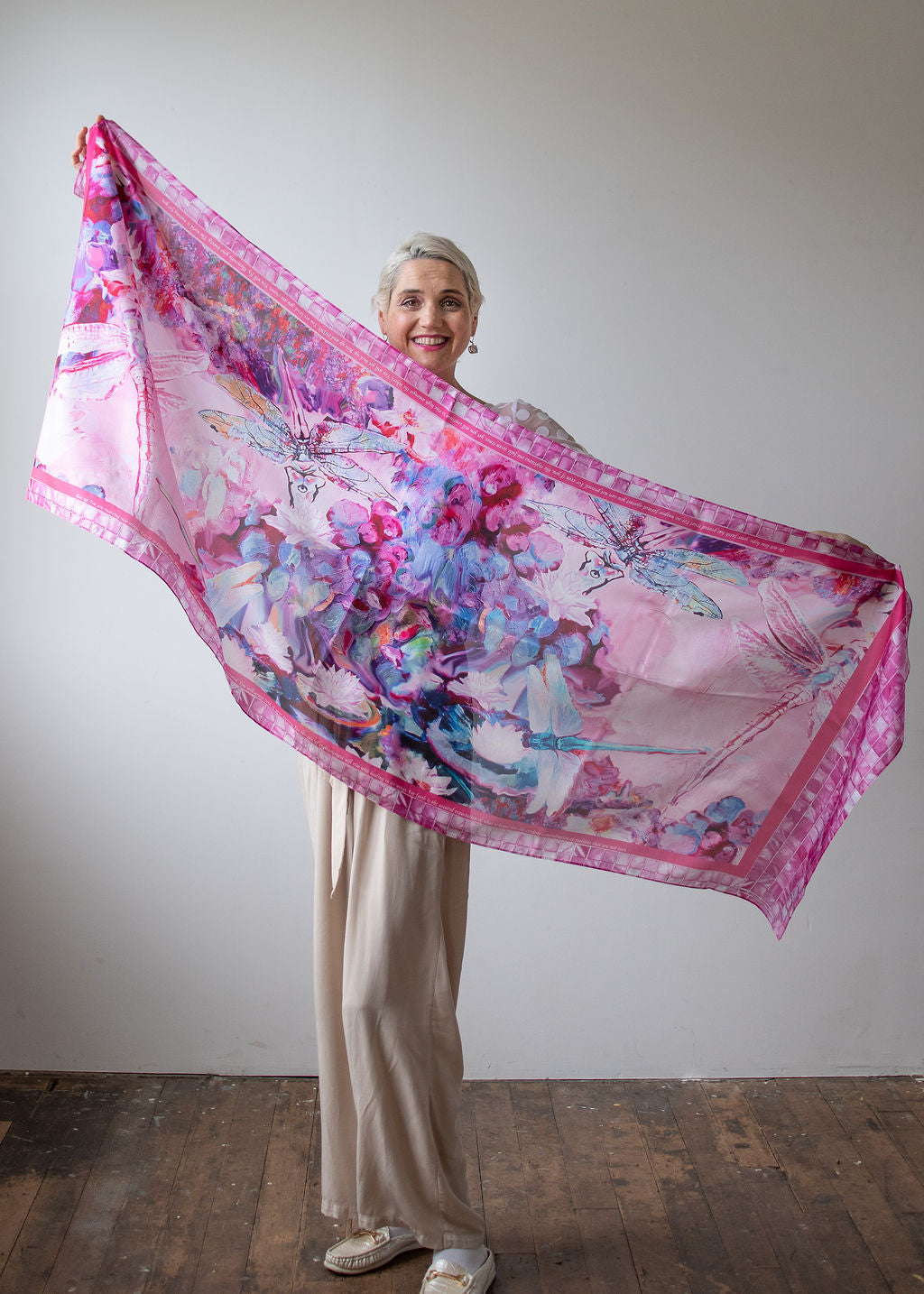 D-542S  NEW LIFE AGAIN: YOU ARE HEALED. THE PINK DRAGONFLY SCARF