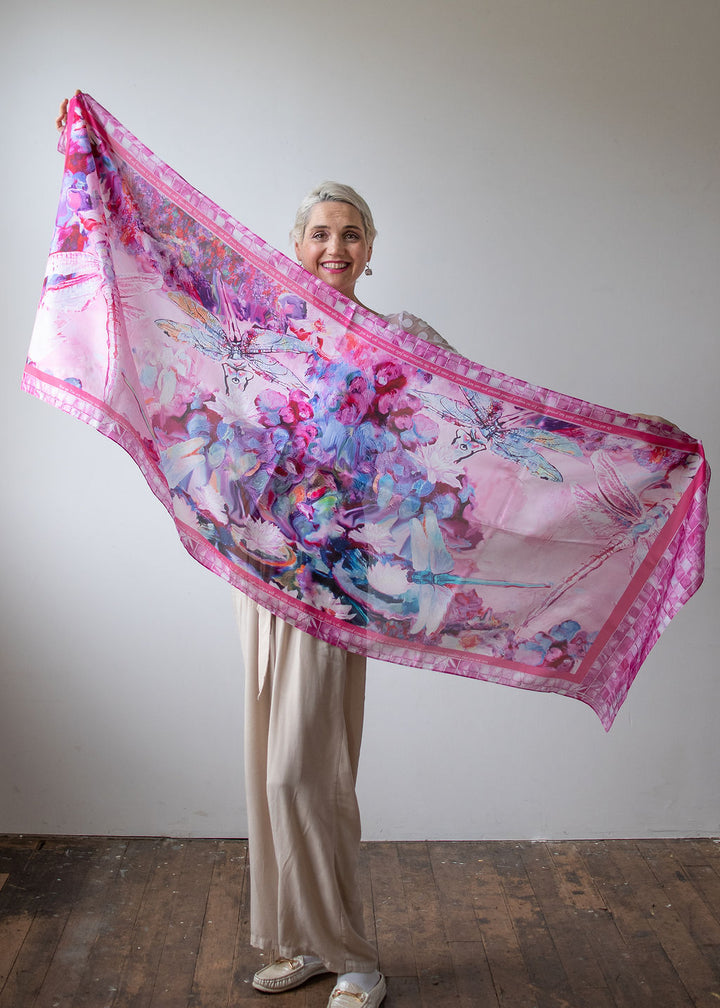 D-542S  NEW LIFE AGAIN: YOU ARE HEALED. THE PINK DRAGONFLY SCARF