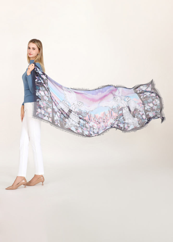 D-820OSM OBLONG SILK MODAL WHISPERS OF WISDOM -  THE SNOWY OWL OF QUEBEC