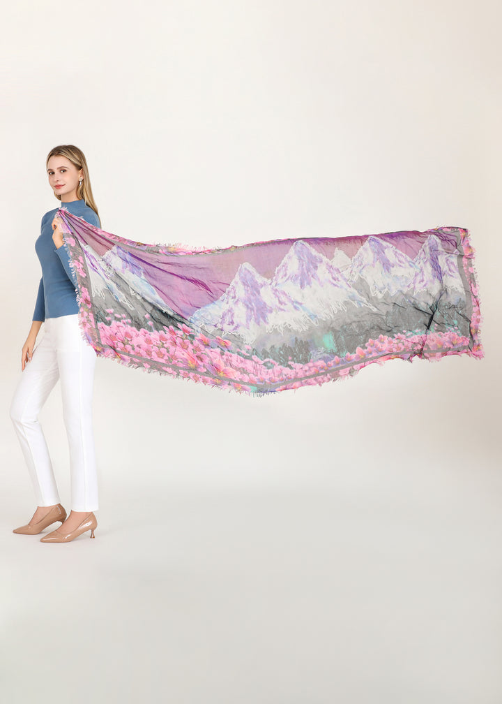 D-829OSM OBLONG SILK MODAL PROVINCIAL FLOWER OF NUNAVUT – PURPLE SAXIFRAGE