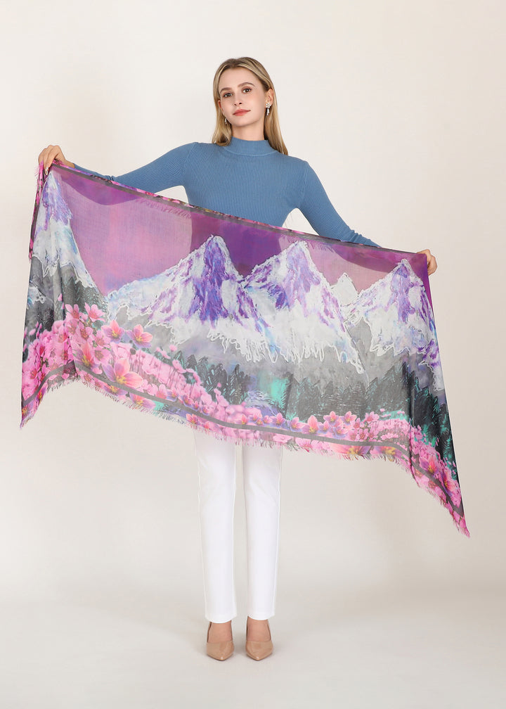 D-829OSM OBLONG SILK MODAL PROVINCIAL FLOWER OF NUNAVUT – PURPLE SAXIFRAGE