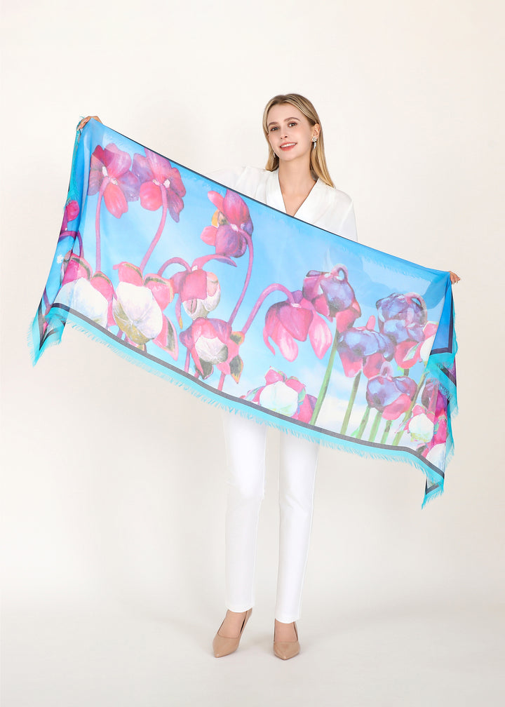 D-824OSM OBLONG SILK MODAL NEWFOUNDLAND PURPLE PITCHER PLANT: IN THE HANDS OF DIVINE CARE