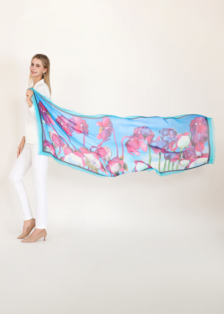 D-824OSM OBLONG SILK MODAL NEWFOUNDLAND PURPLE PITCHER PLANT: IN THE HANDS OF DIVINE CARE