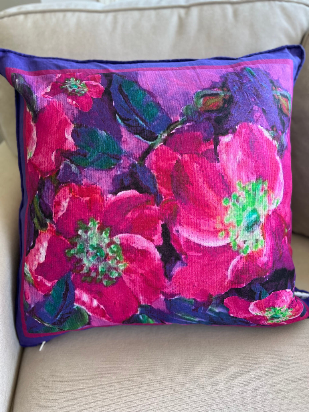 D-140 ALBERTA WILD ROSES Large Luxury Organic Linen Sham 22" x 22"