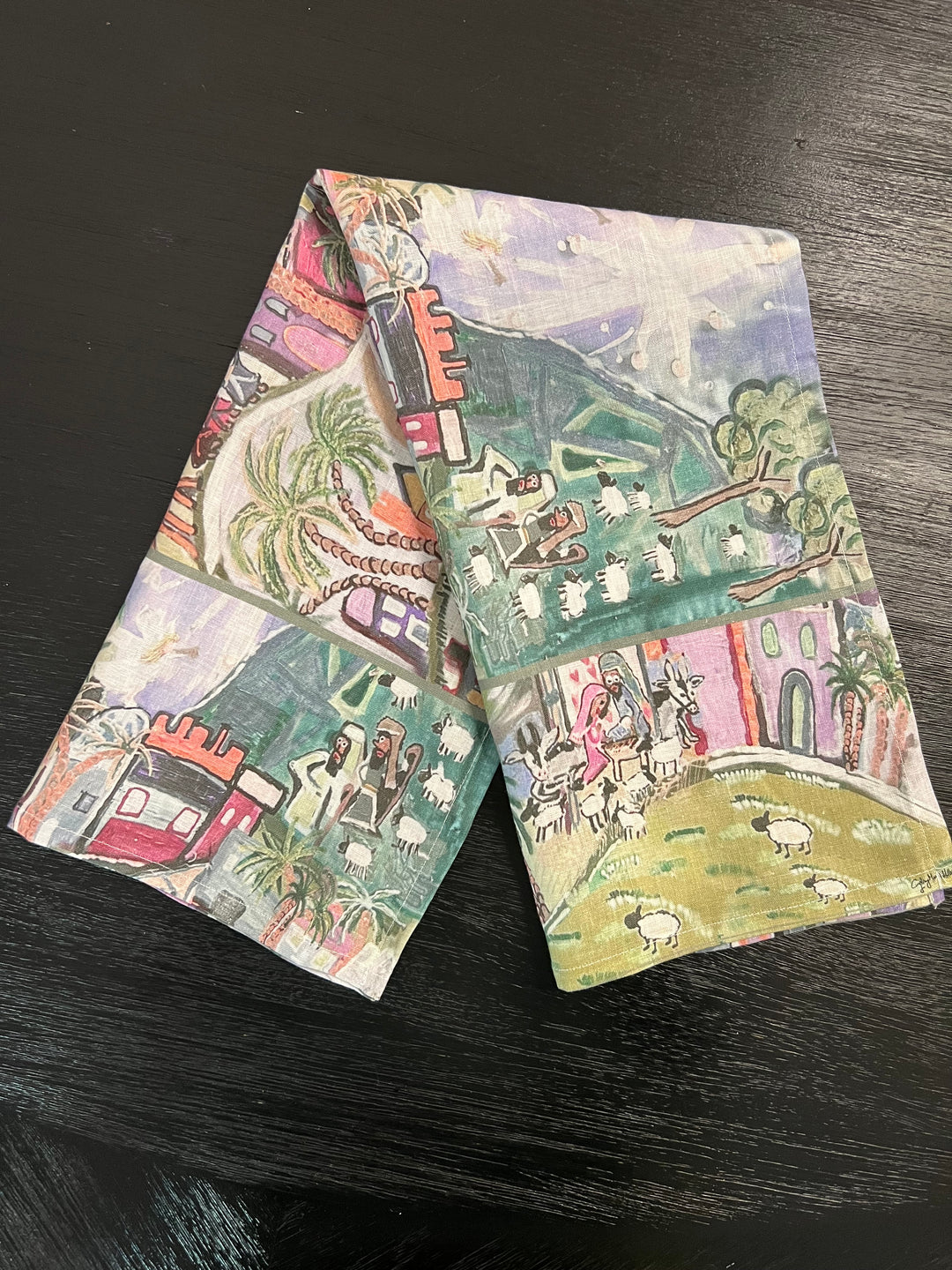 D-481LTT BETHLEHEM PEACE ON EARTH- CATCH THE INEXPRESSIBLE JOY OF CHRISTMAS! (MUTED HUE) ORGANIC LINEN TEA TOWEL