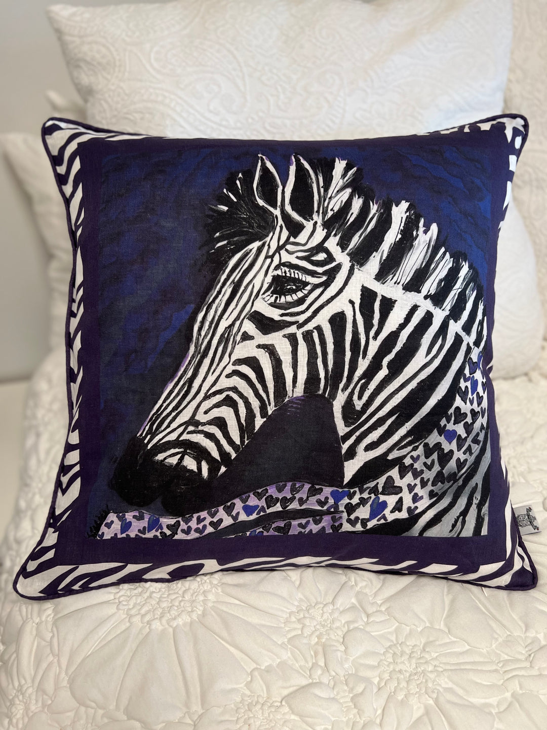 D-373 HEALING STRIPES - BLUE ZEBRA - Large Luxury Organic Linen Sham , 22" x 22"