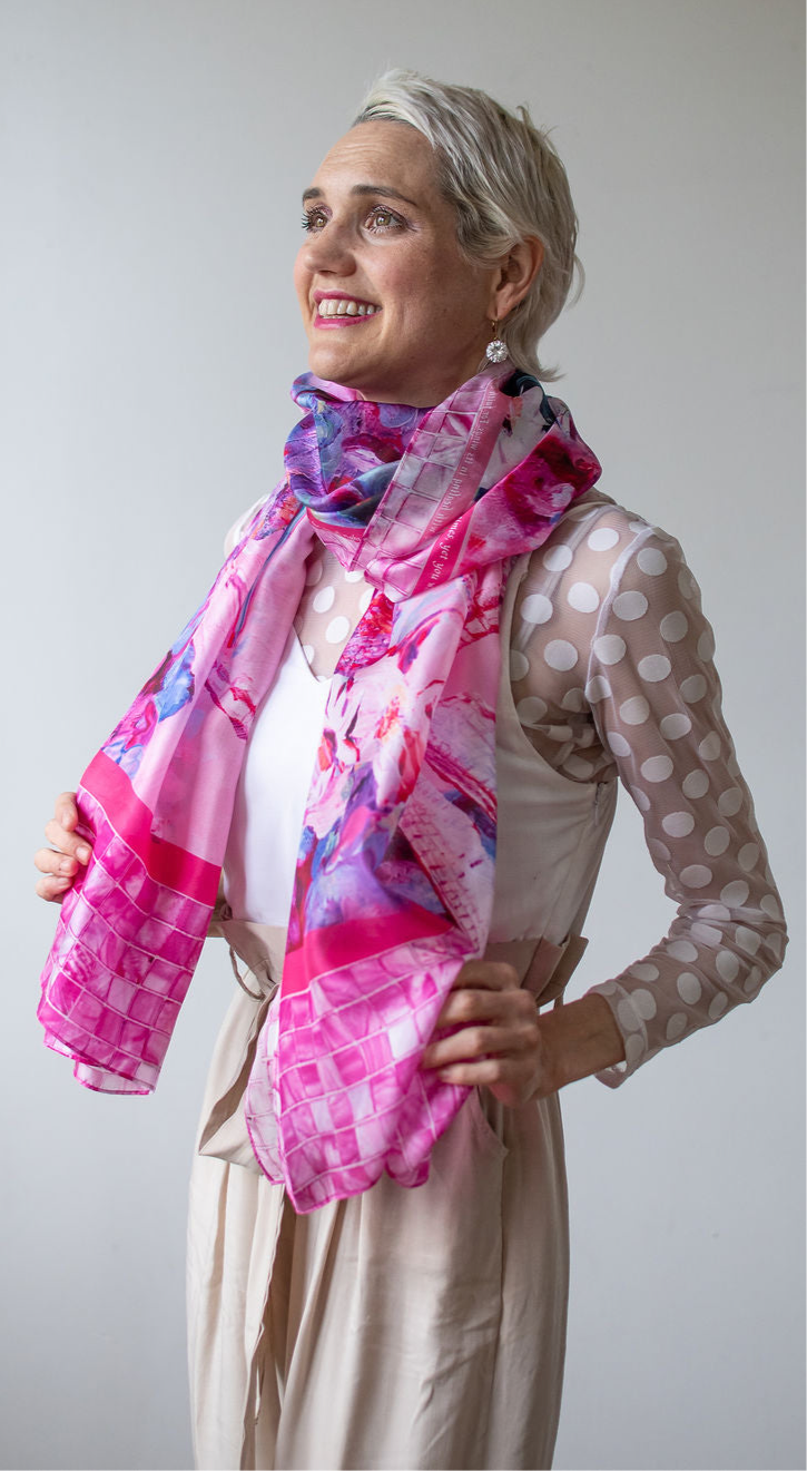D-542S  NEW LIFE AGAIN: YOU ARE HEALED. THE PINK DRAGONFLY SCARF