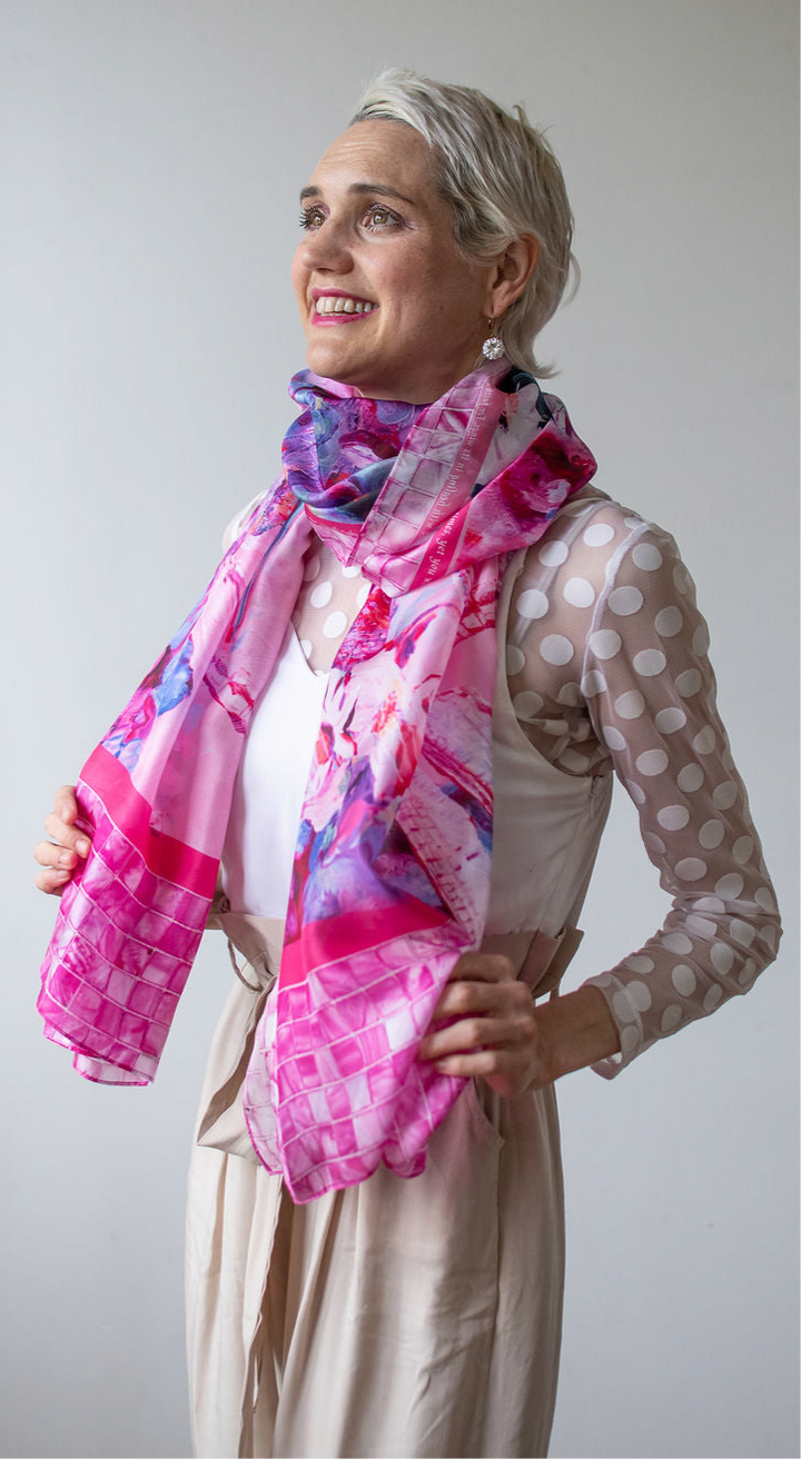 D-542S  NEW LIFE AGAIN: YOU ARE HEALED. THE PINK DRAGONFLY SCARF