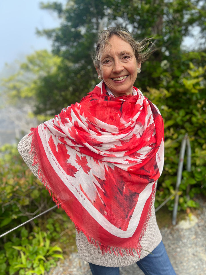 D-541 LARGE SILK MODAL RED EDGE BLESSING CANADA SHAWL