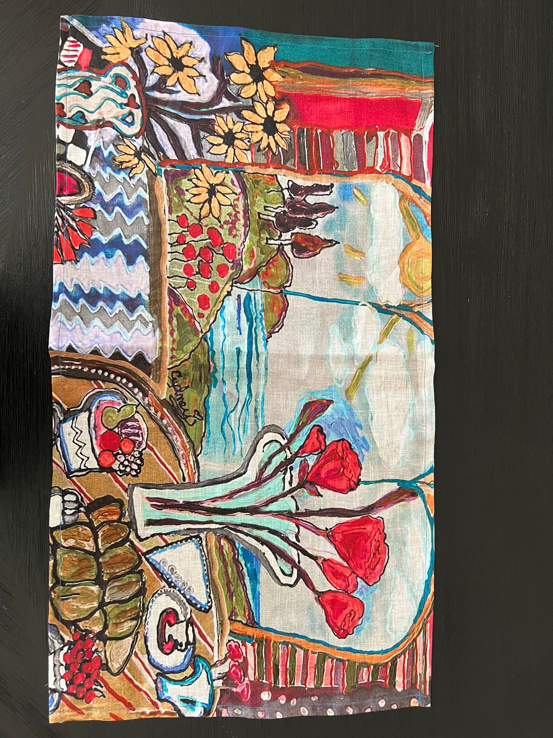 D-598LTT COME TO THE TABLE (MUTED) ORGANIC LINEN TEA TOWEL