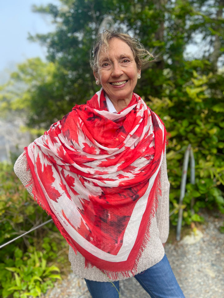 D-541 LARGE SILK MODAL RED EDGE BLESSING CANADA SHAWL