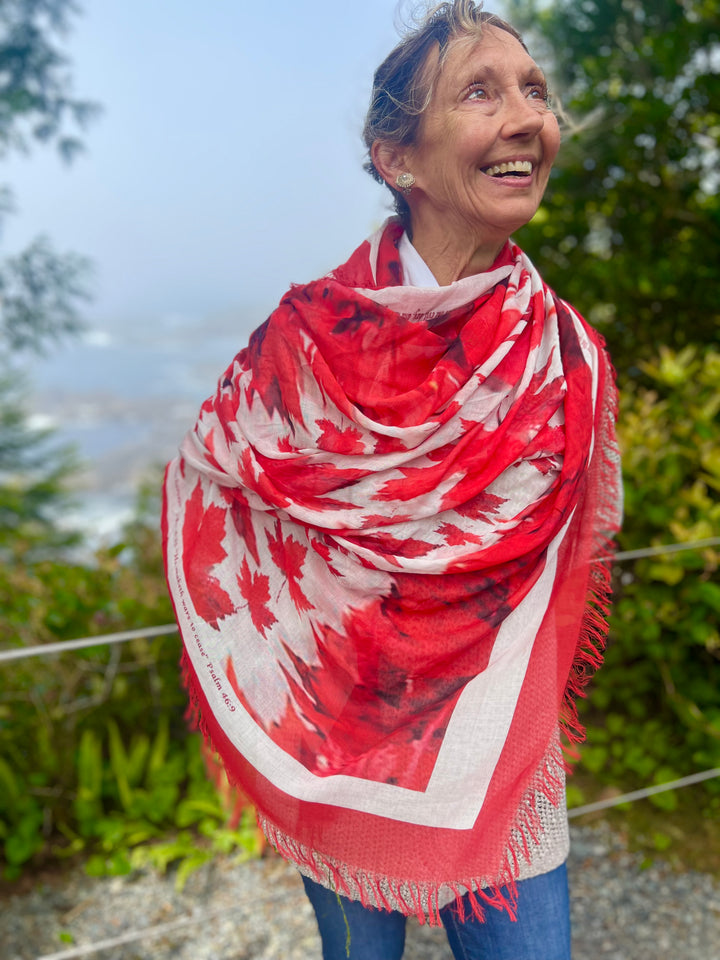 D-541 LARGE SILK MODAL RED EDGE BLESSING CANADA SHAWL