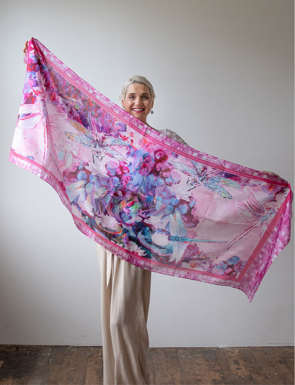 D-542S  NEW LIFE AGAIN: YOU ARE HEALED. THE PINK DRAGONFLY SCARF