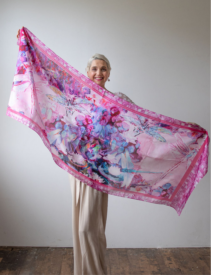 D-542S  NEW LIFE AGAIN: YOU ARE HEALED. THE PINK DRAGONFLY SCARF