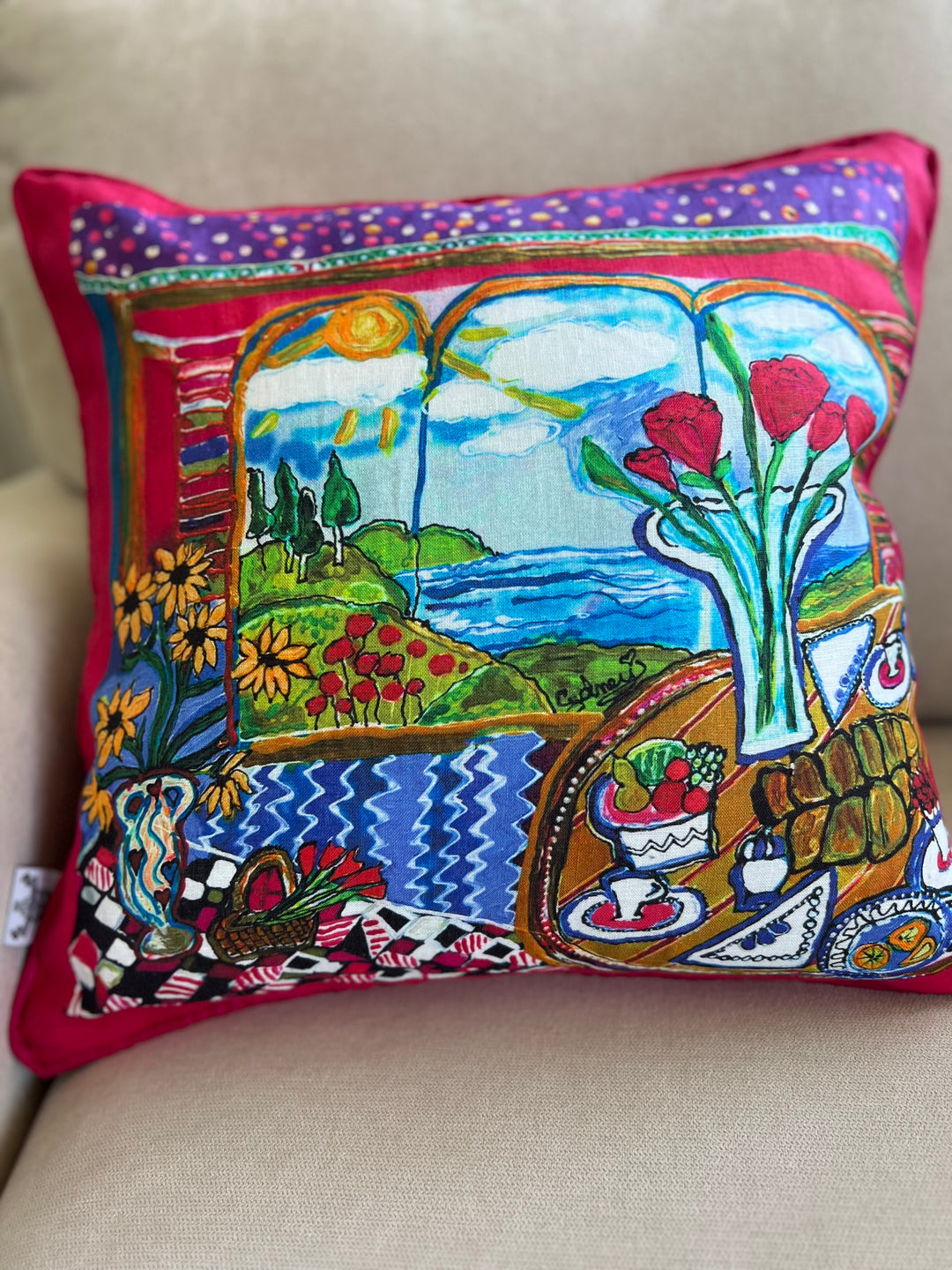 D-597 COME TO THE TABLE BRIGHT Small Luxury Organic Linen Sham, 16" x 16"