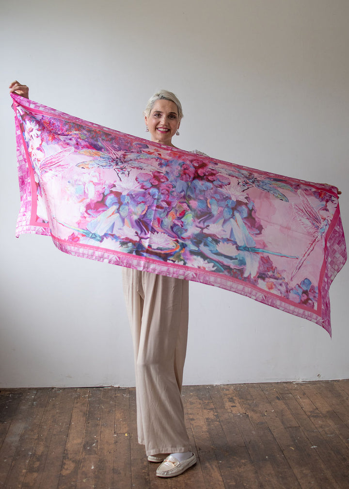 D-542S  NEW LIFE AGAIN: YOU ARE HEALED. THE PINK DRAGONFLY SCARF