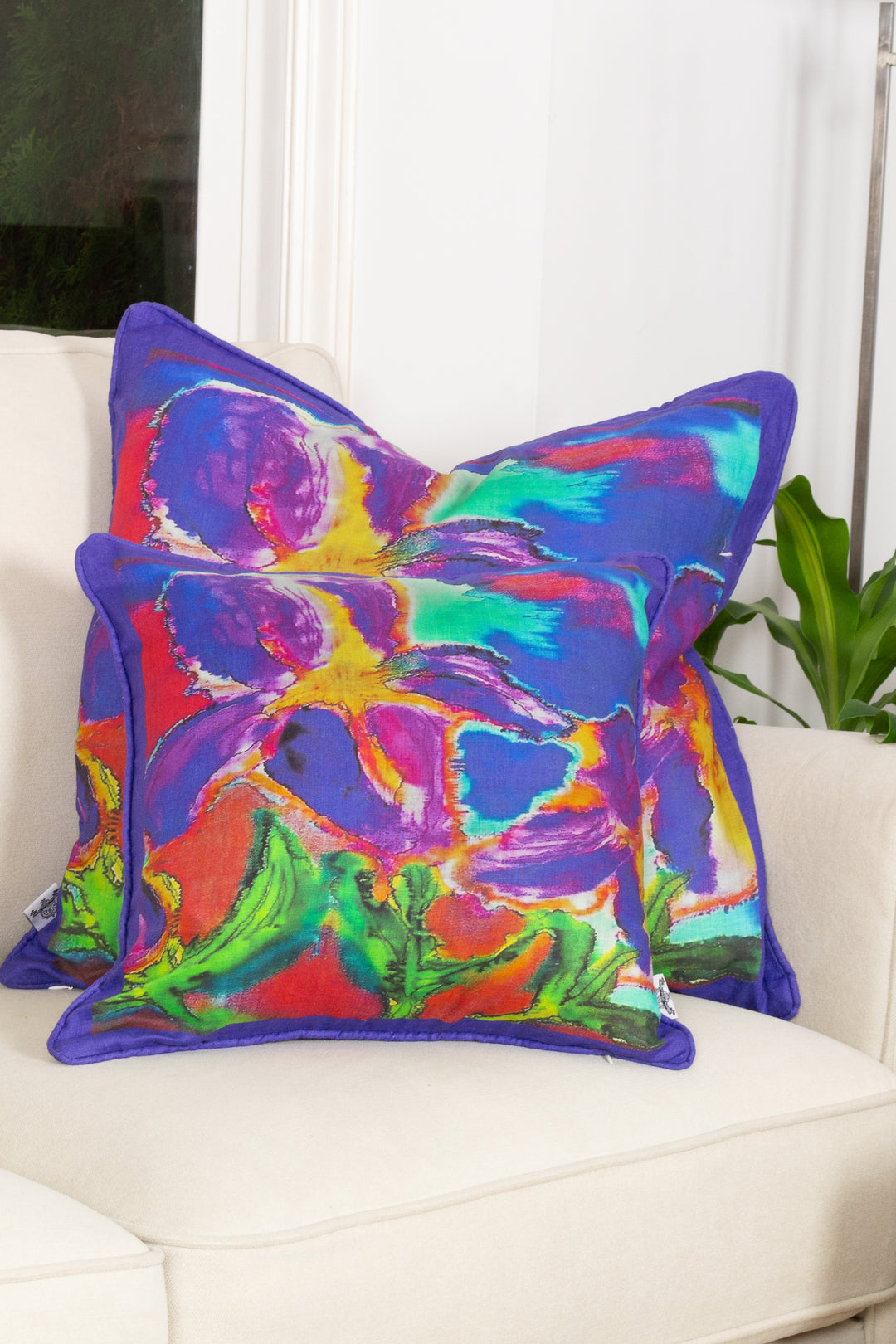 D-11A QUEBEC BLUE FLAG IRIS - Large Luxury Organic Linen Sham, 22" x 22"