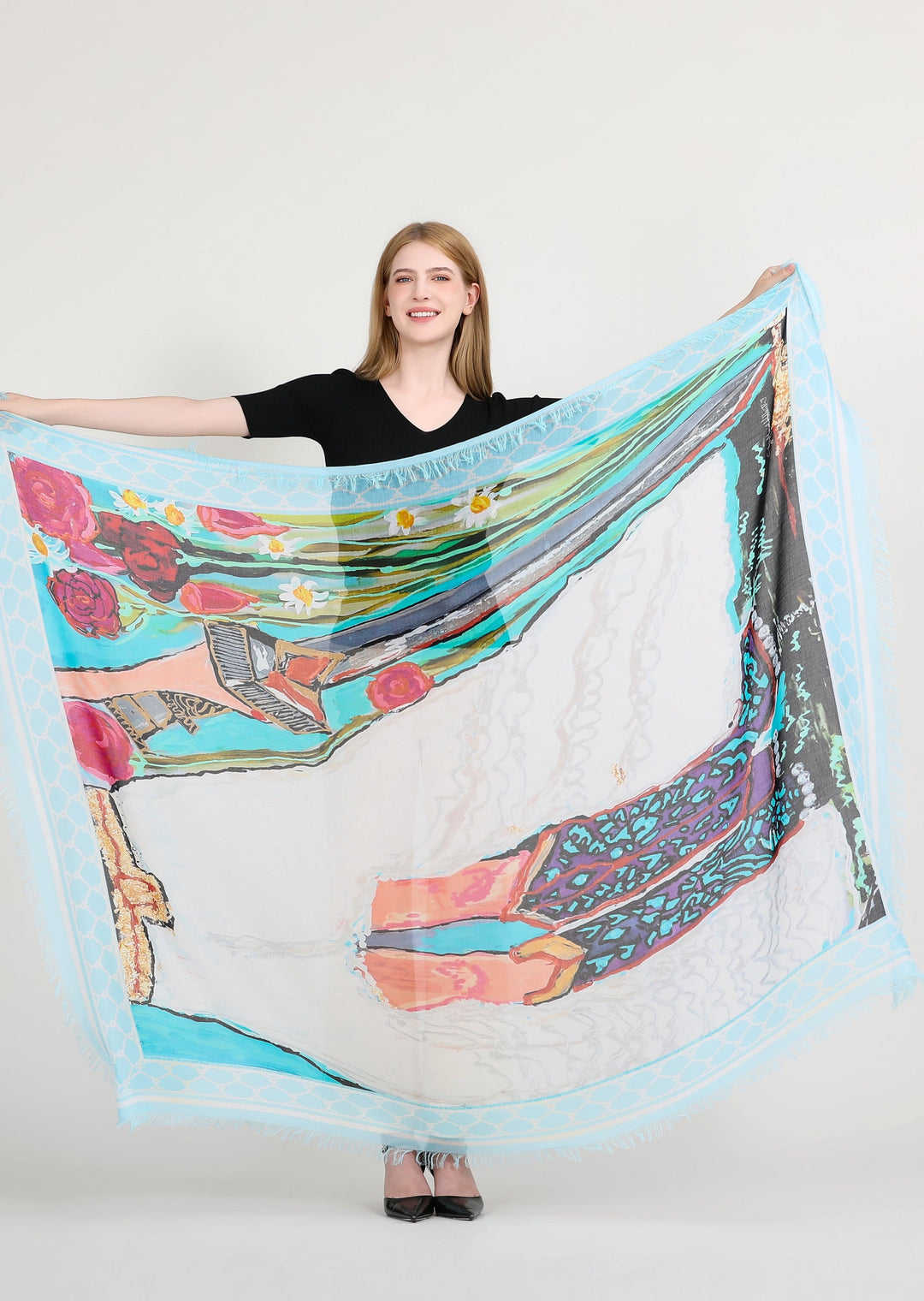 D-565 THE DEBORAH SCARF- NEW SWORD AND DIAMONDS ON THE SOLES OF HER SHOES