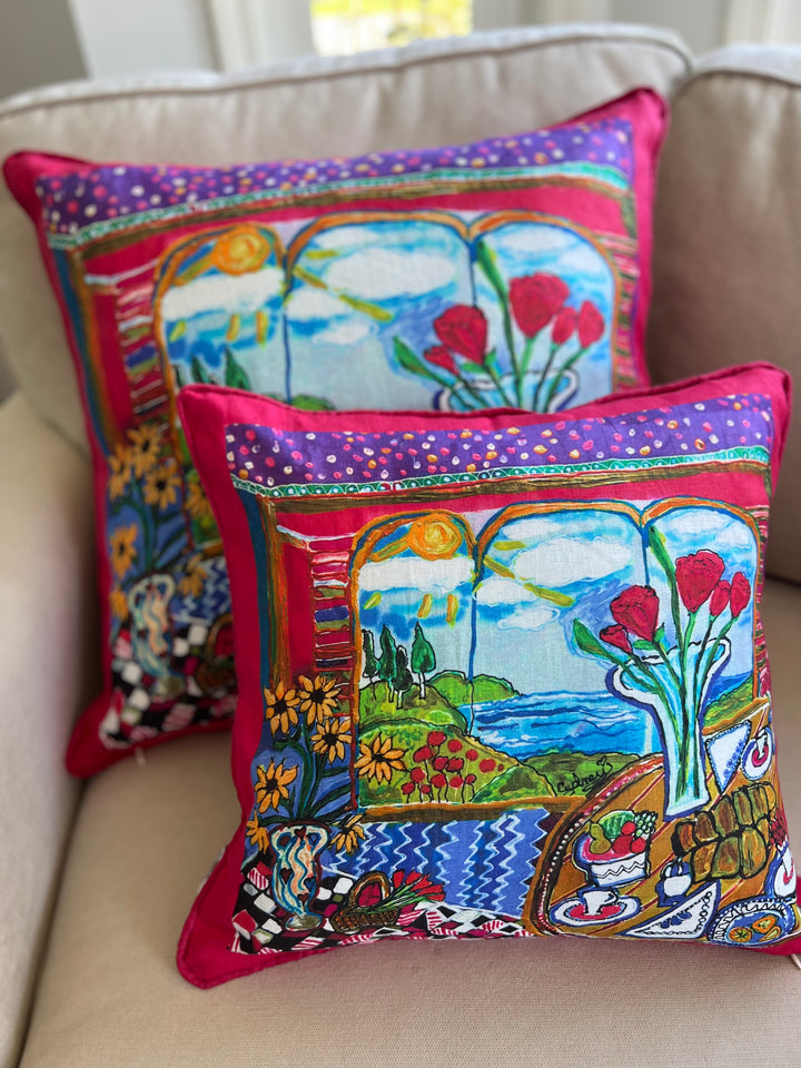 D-597 COME TO THE TABLE BRIGHT Small Luxury Organic Linen Sham, 16" x 16"