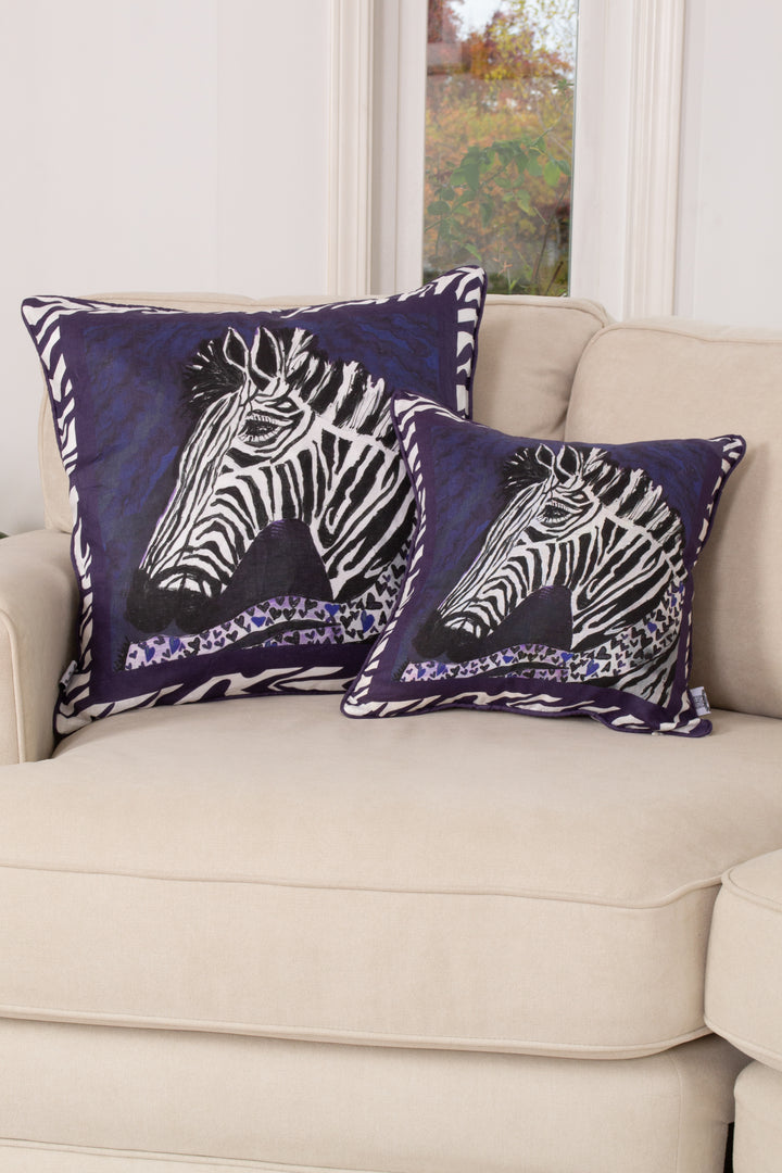 D-373 HEALING STRIPES - BLUE ZEBRA - Small Luxury Hand Painted Organic Linen Sham , 16" x 16"