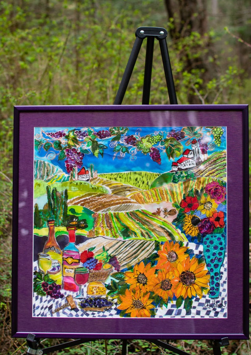 MY FATHERS VINEYARD- NEW WINE ORIGINAL SILK PAINTING BY CYDNEY