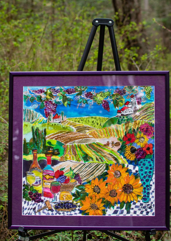 MY FATHERS VINEYARD- NEW WINE ORIGINAL SILK PAINTING BY CYDNEY