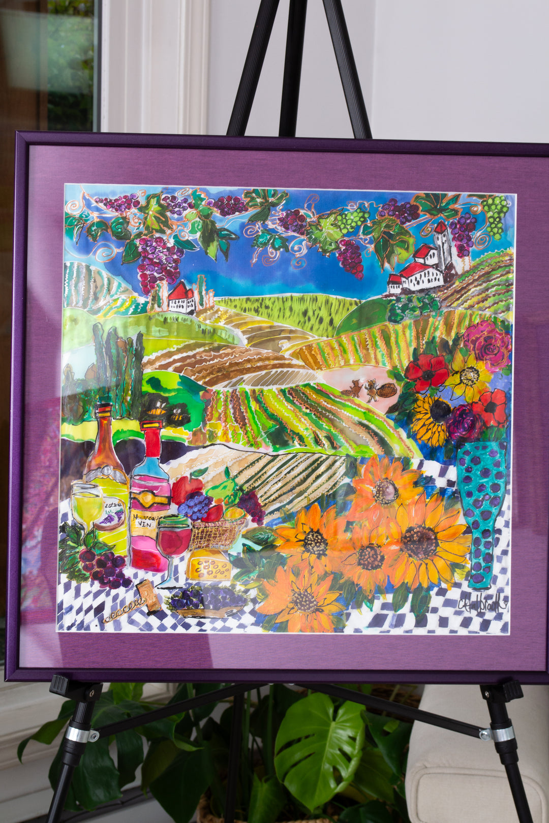 MY FATHERS VINEYARD- NEW WINE ORIGINAL SILK PAINTING BY CYDNEY