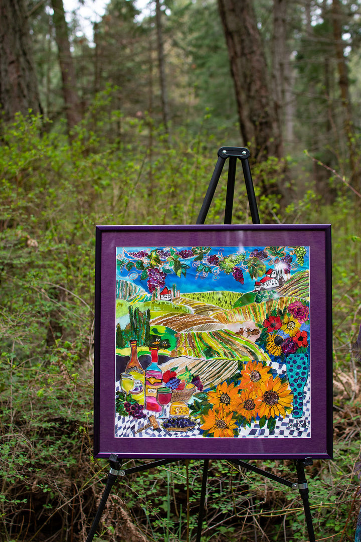 MY FATHERS VINEYARD- NEW WINE ORIGINAL SILK PAINTING BY CYDNEY