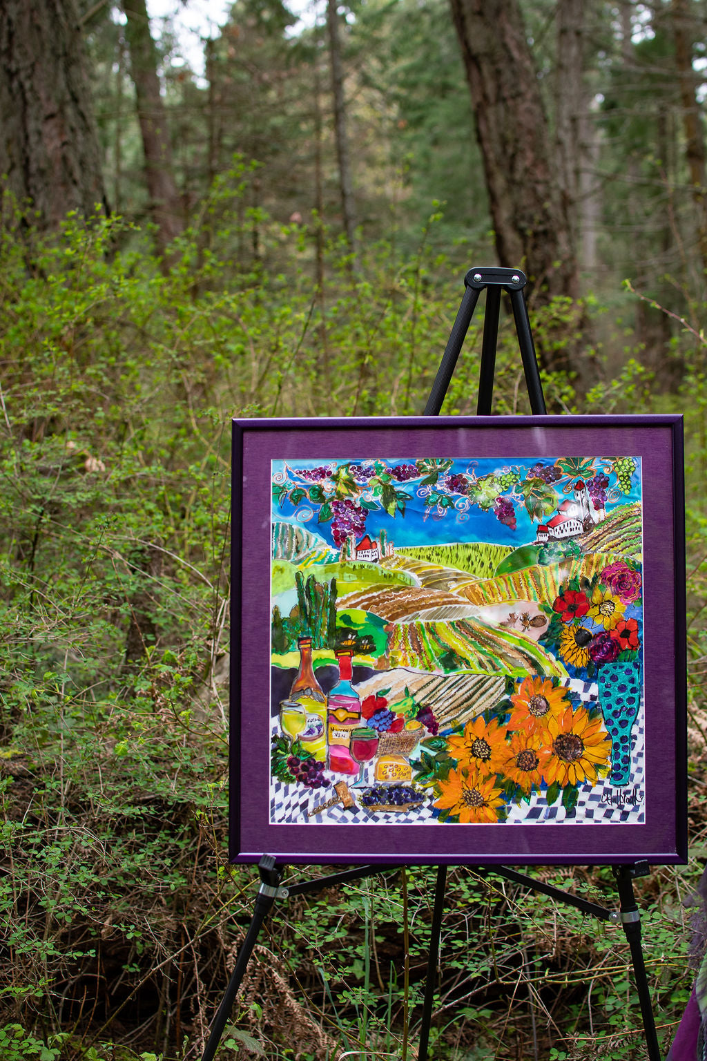 MY FATHERS VINEYARD- NEW WINE ORIGINAL SILK PAINTING BY CYDNEY
