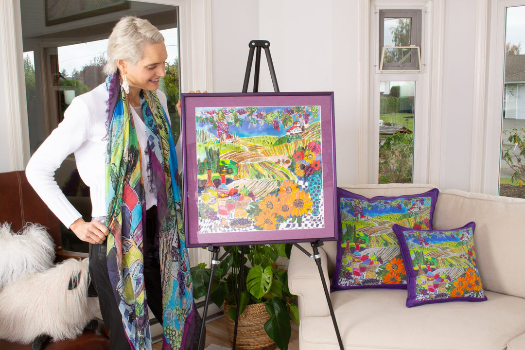 MY FATHERS VINEYARD- NEW WINE ORIGINAL SILK PAINTING BY CYDNEY