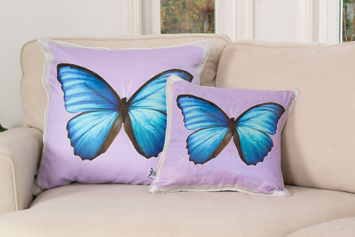 D-77A BEHOLD, ALL THINGS NEW, BLUE BUTTERFLY - Large Luxury Organic Linen Sham, 22" X 22"