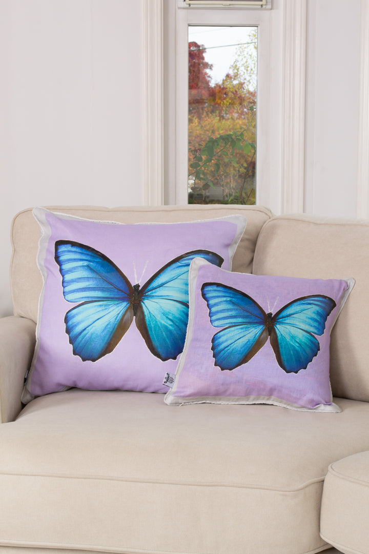 D-77A BEHOLD, ALL THINGS NEW, BLUE BUTTERFLY - Large Luxury Organic Linen Sham, 22" X 22"