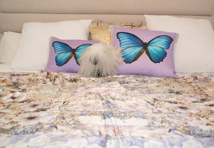D-77A BEHOLD, ALL THINGS NEW, BLUE BUTTERFLY - Small Luxury Organic Linen Sham, 16" x 16"