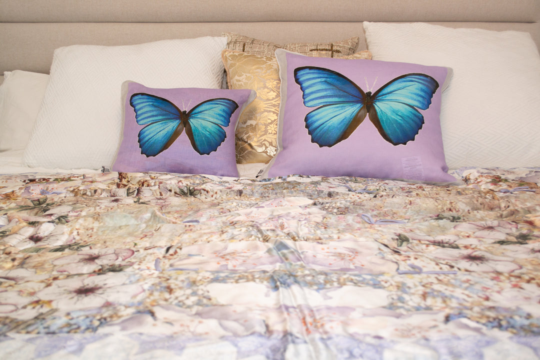 D-77A BEHOLD, ALL THINGS NEW, BLUE BUTTERFLY - Large Luxury Organic Linen Sham, 22" X 22"